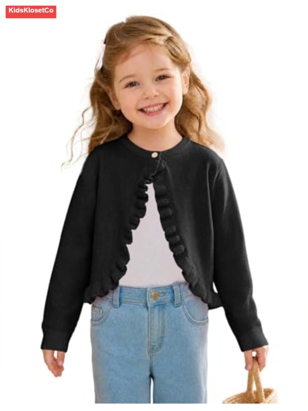 Baby Girls Cropped Cardigan Sweater Long Sleeve Button Ruffle Shrug for Party